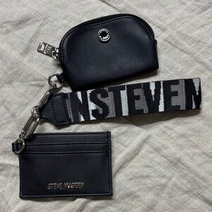 Steve Madden Black and Silver Card Holder with Key Pouch